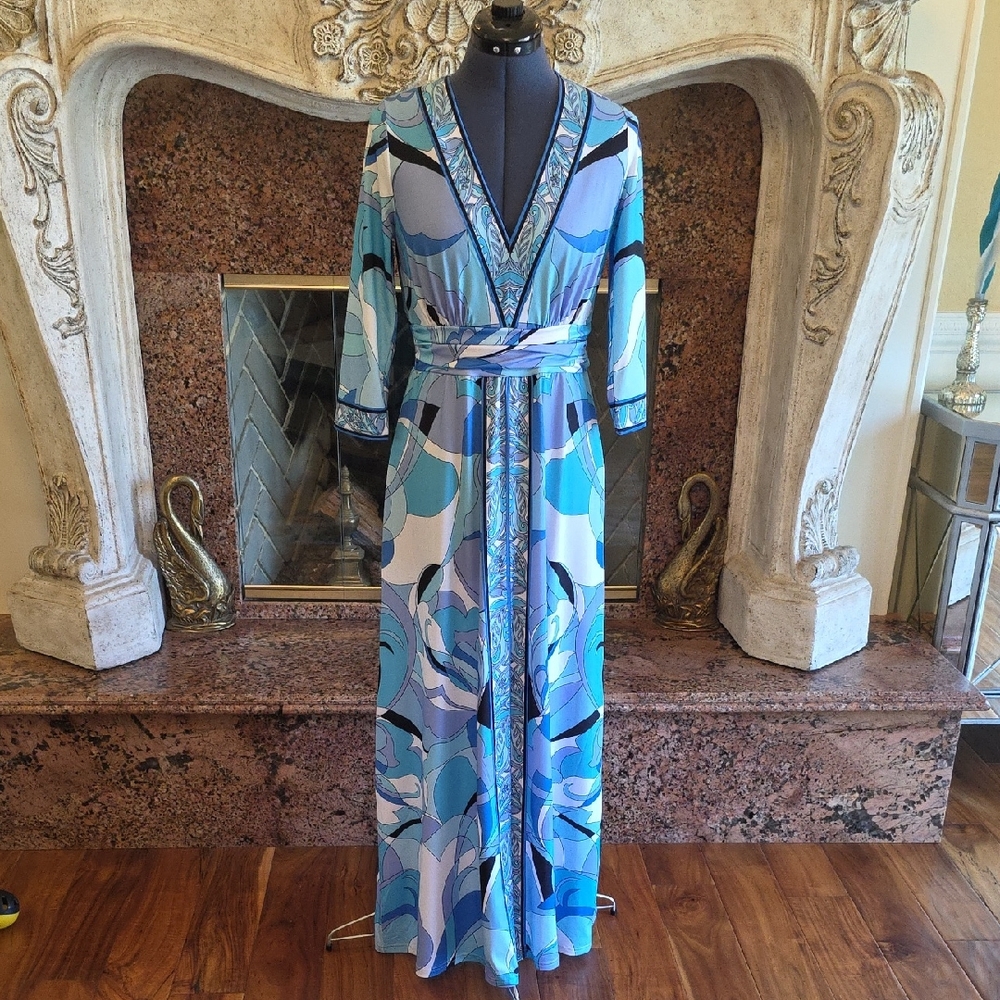 Boston Proper Light Blue and Gray Patterned Dress